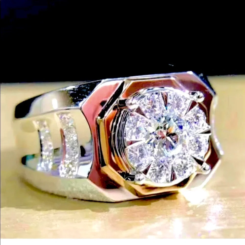 Men's Engagement Class act Ring 2.89ct Round Diamond 925S stamped hallmarked